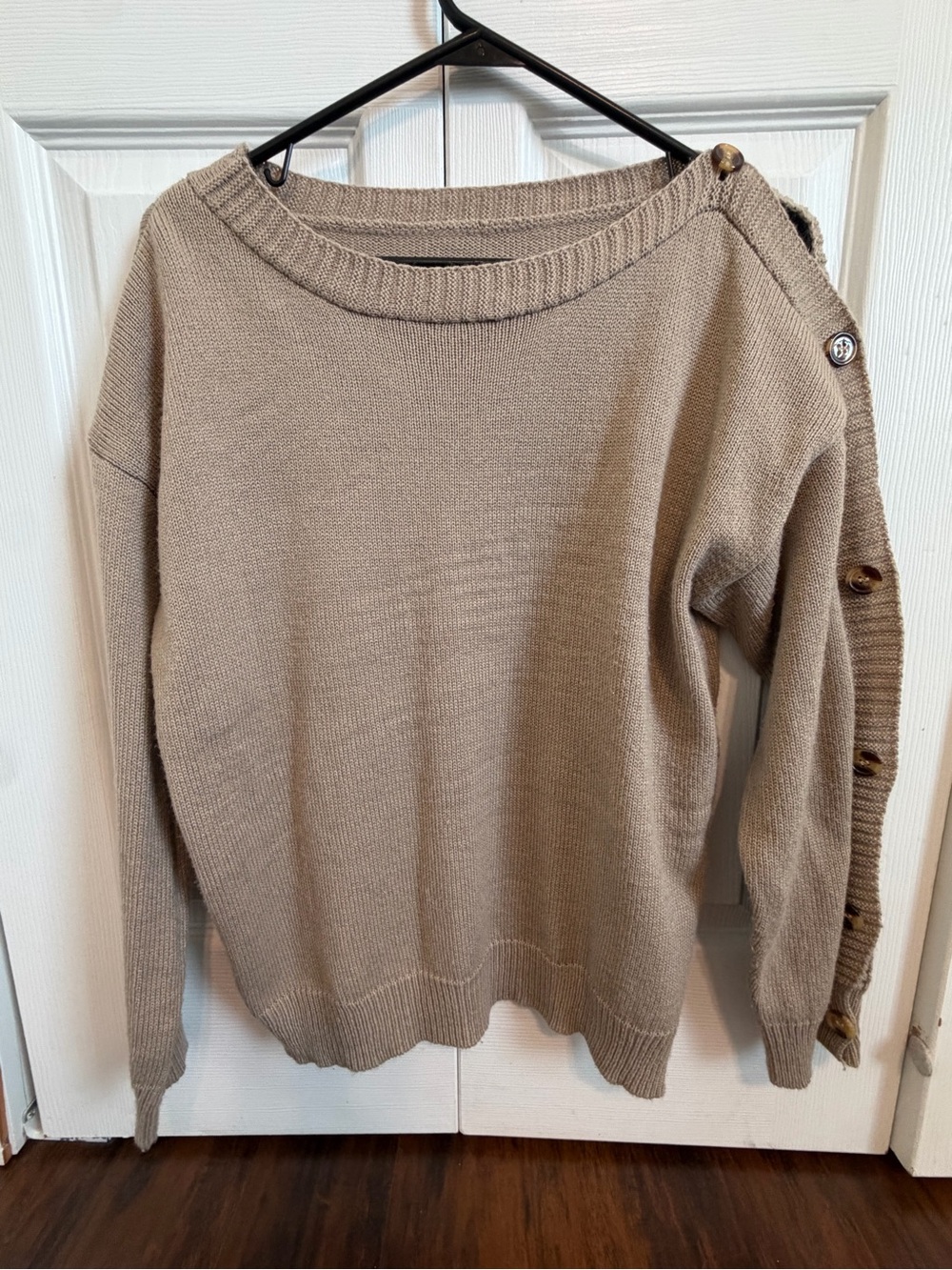 Side-Button Crewneck Sweater in Taupe